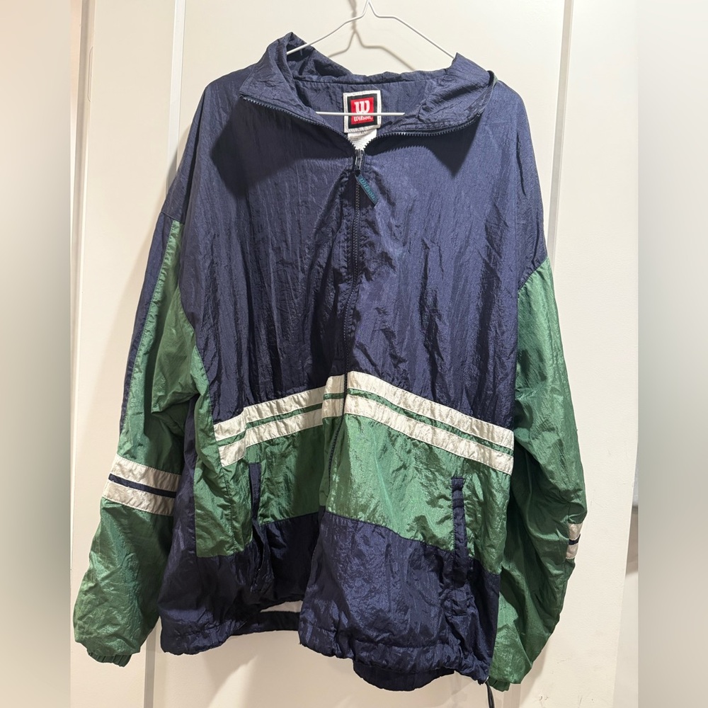 Vintage Wilson Navy and Green Windbreaker Jacket‎ Size XL